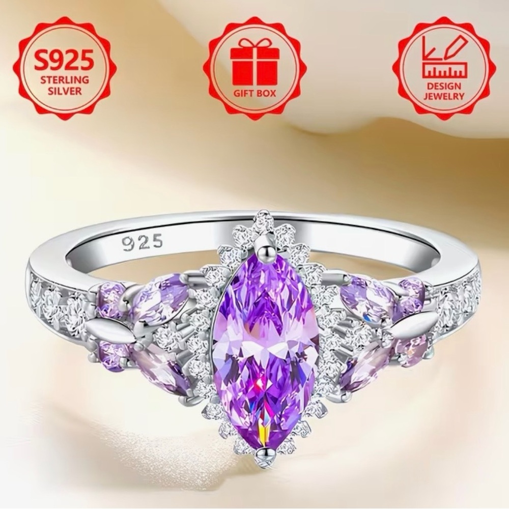 Elegant Sterling Silver Ring with Purple Gemstones